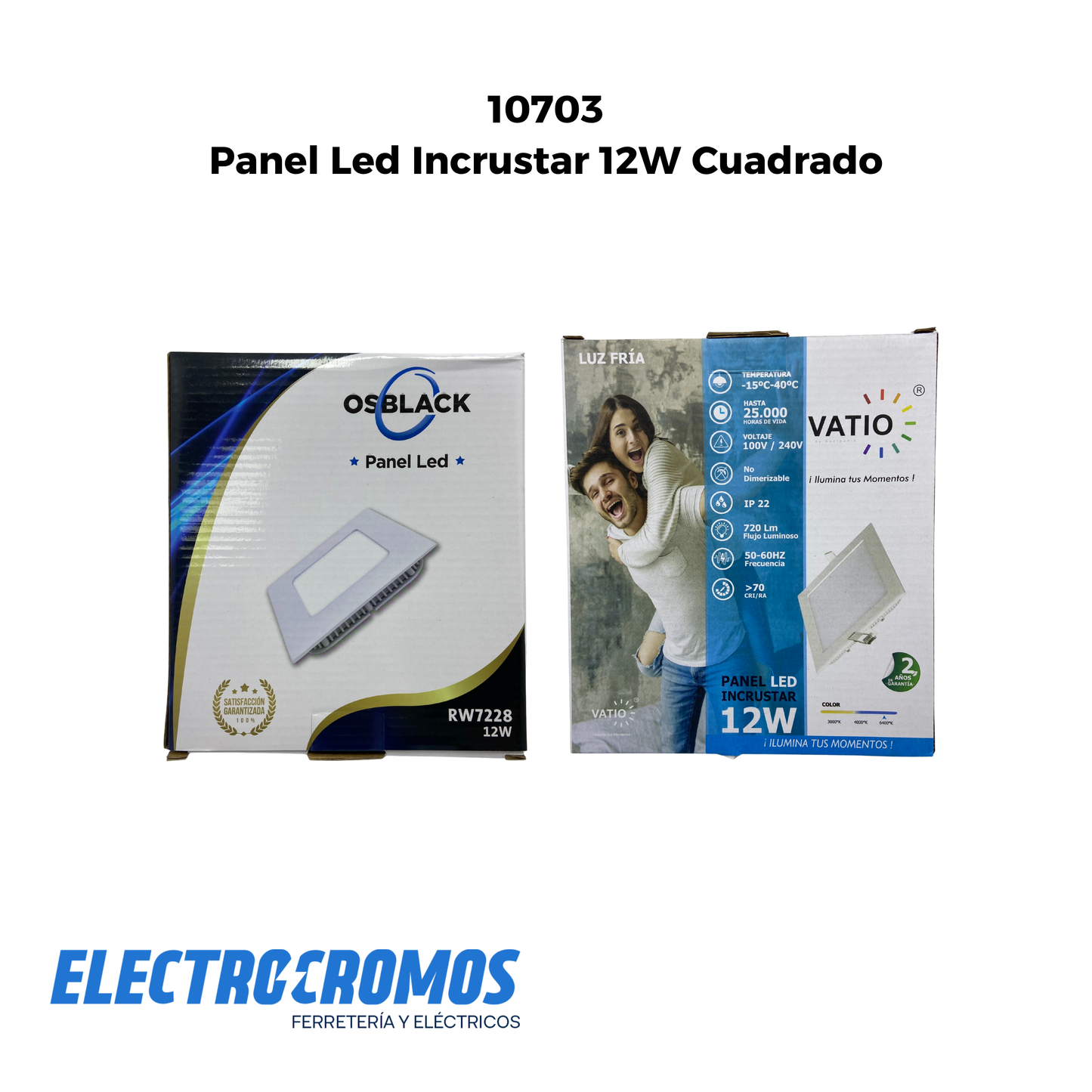Panel Led Incrustar 12W Cuadrado Osblack/Vatio