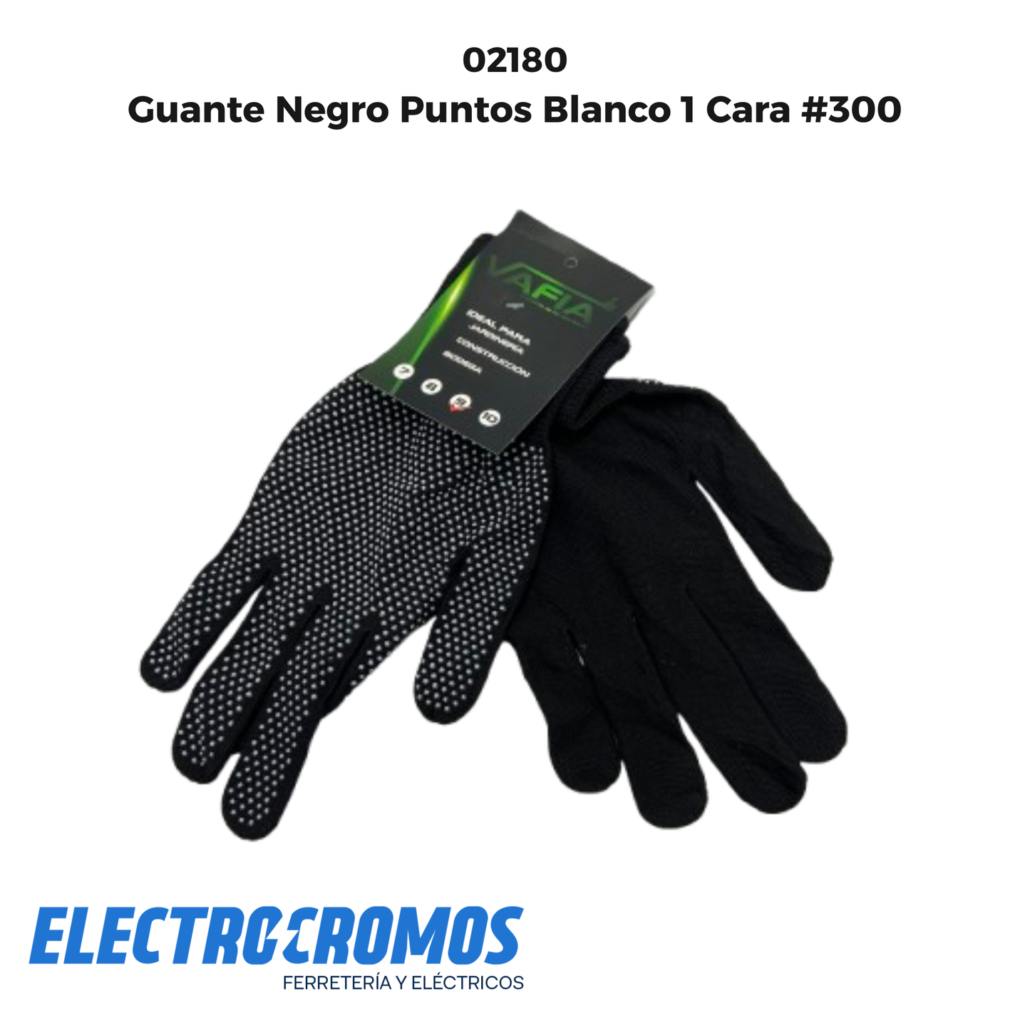 Guante Negro Puntos Blanco 1 Cara #300