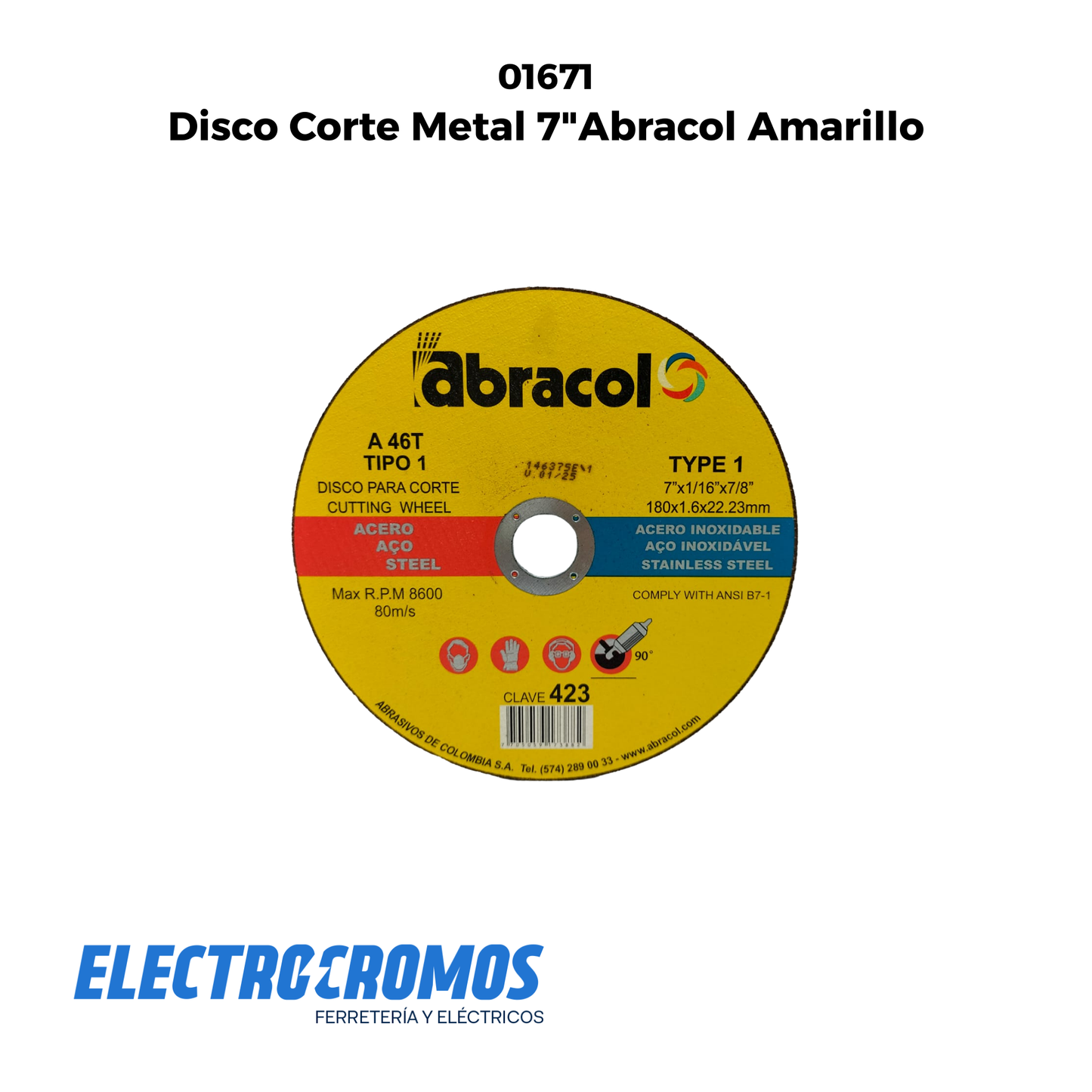 Disco Corte Metal 7"Abracol Amarillo