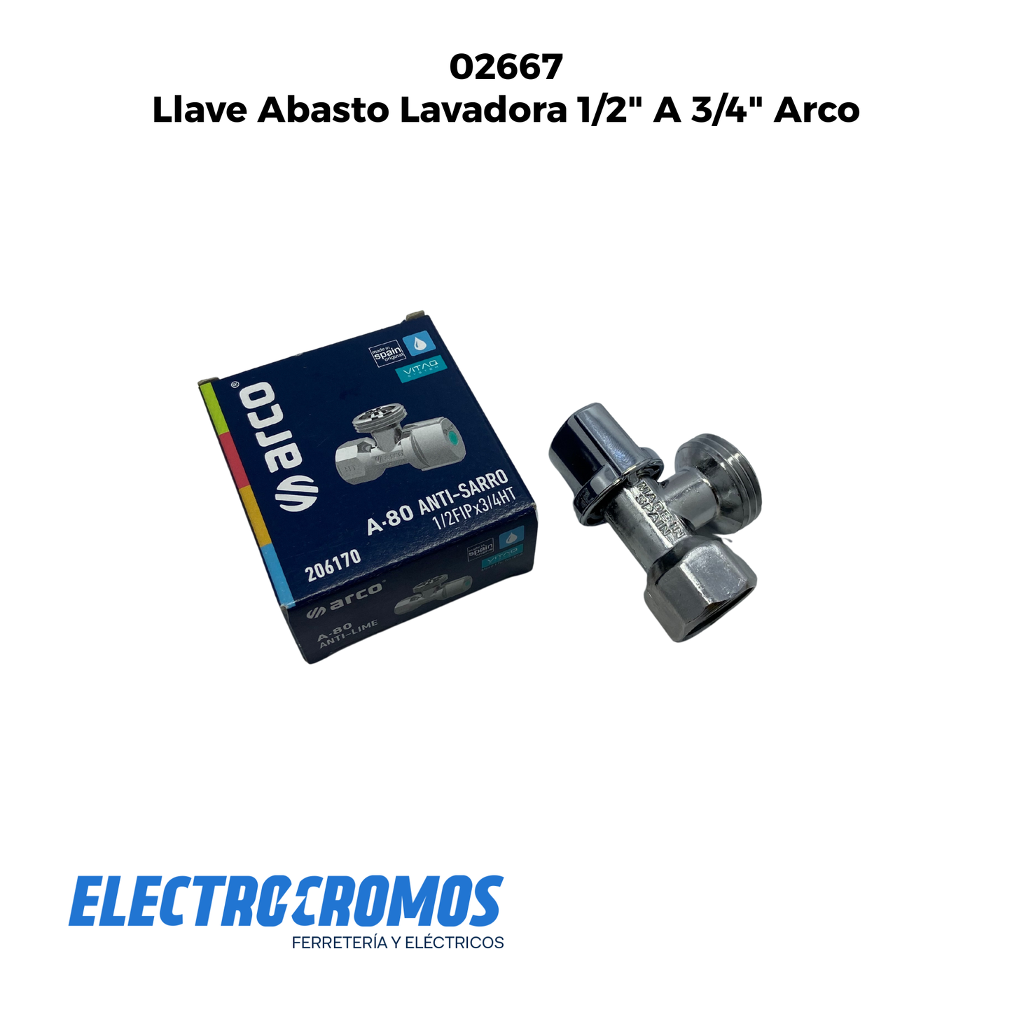 Llave Abasto Lavadora 1/2" A 3/4" Arco