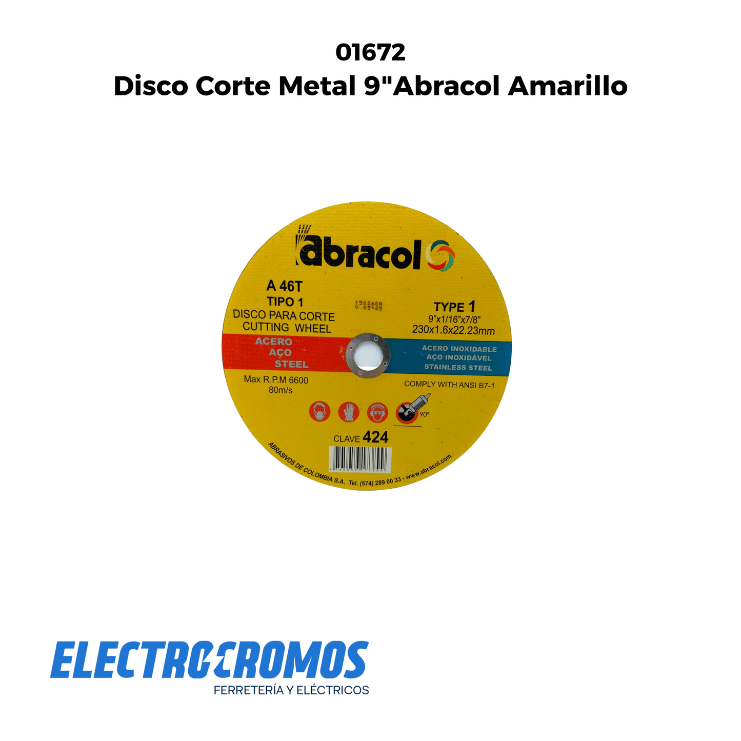 Disco Corte Metal 9"Abracol Amarillo