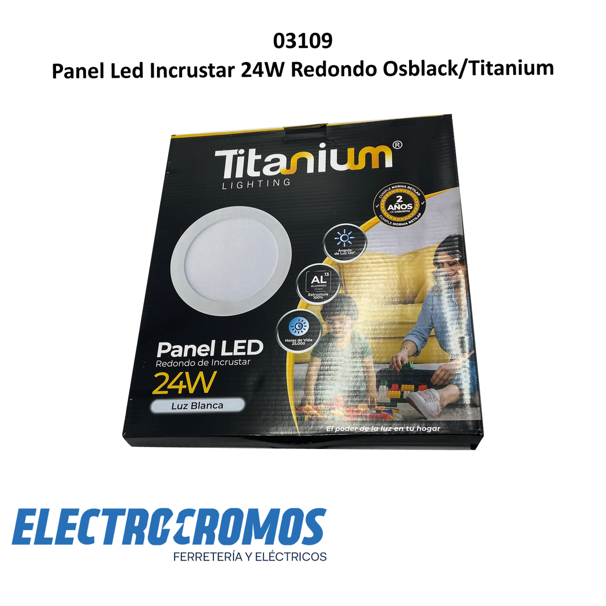 Panel Led Incrustar 24W Redondo Osblack/Titanium