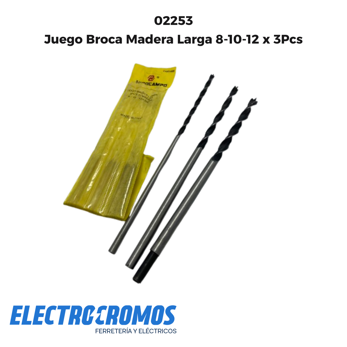 Juego Broca Madera Larga 8-10-12 x 3Pcs