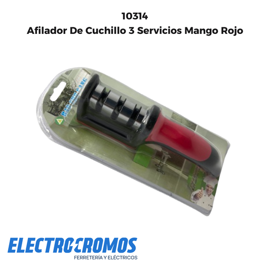 Afilador De Cuchillo 3 Servicios Mango Rojo