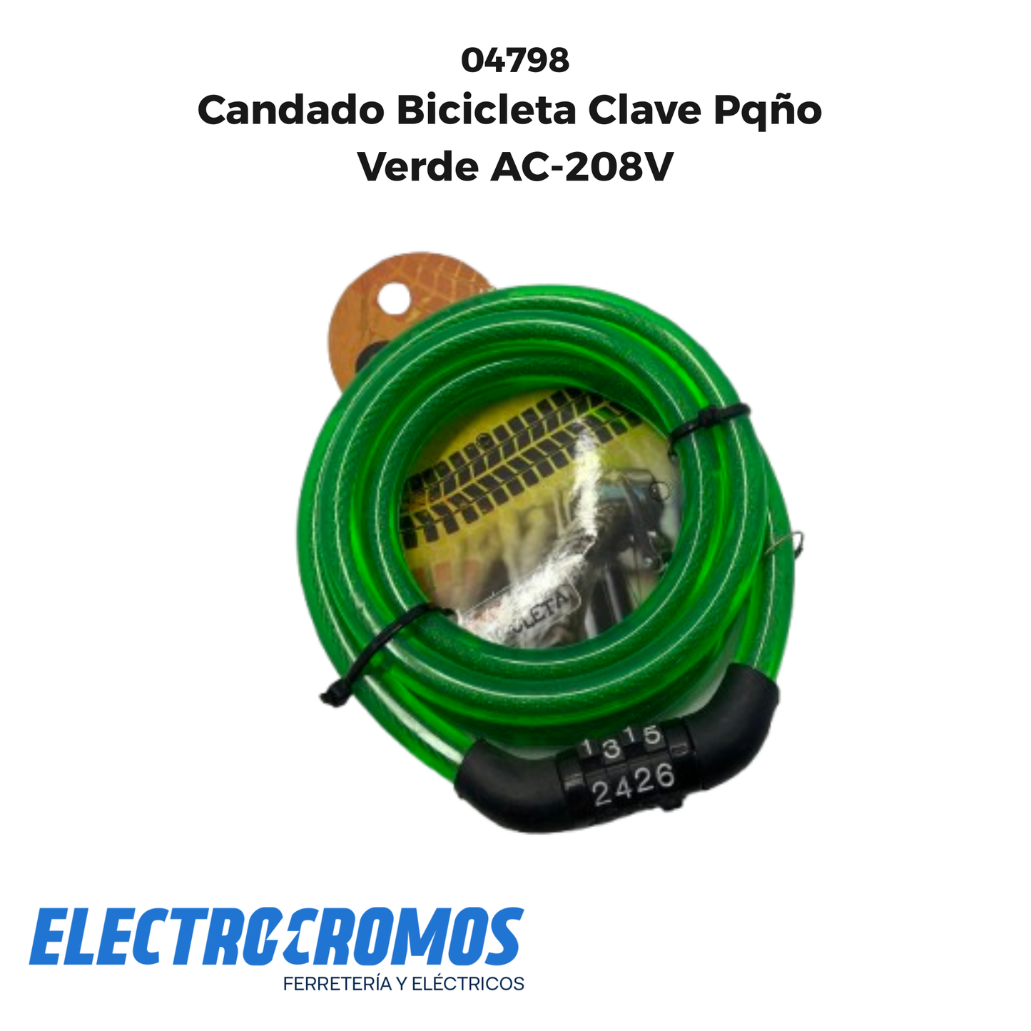 Candado Bicicleta Clave Pqño Verde AC-208V
