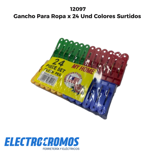 Gancho Para Ropa x 24 Und Colores Surtidos