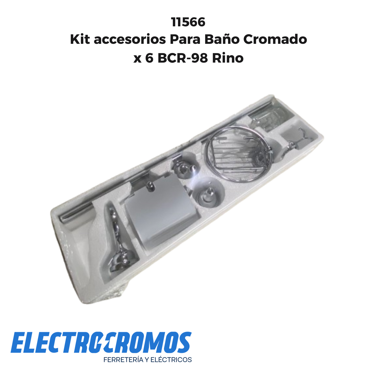 Kit accesorios Para Baño Cromado x 6 BCR-98 Rino