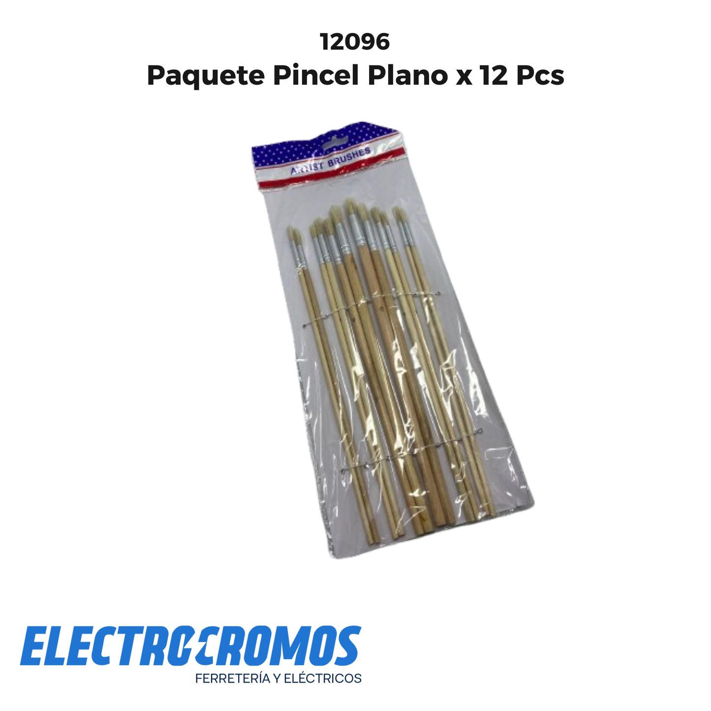 Paquete Pincel Plano x 12 Pcs