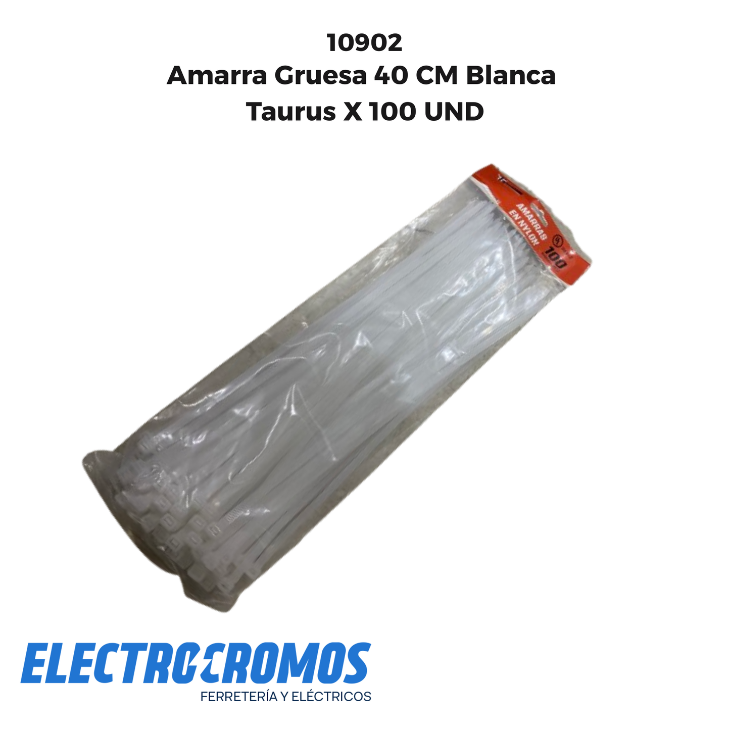 Amarra Gruesa 40 CM Blanca Taurus X 100 UND
