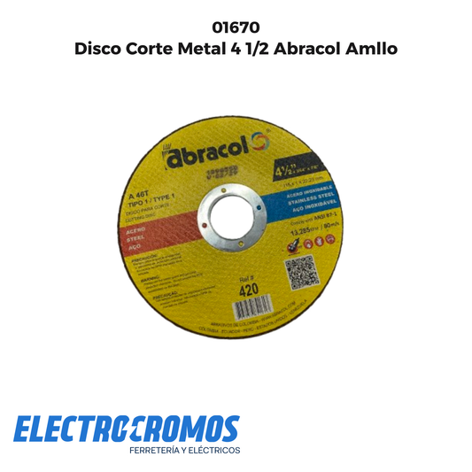 Disco Corte Metal 4 1/2 Abracol Amllo