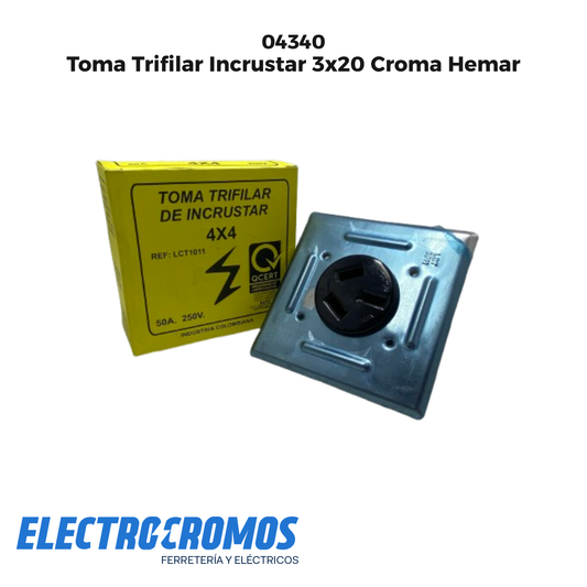 Toma Trifilar Incrustar 3x20 Croma Hemar