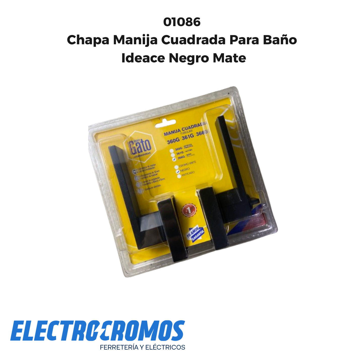 Chapa Manija Cuadrada Para Baño Ideace Negro Mate