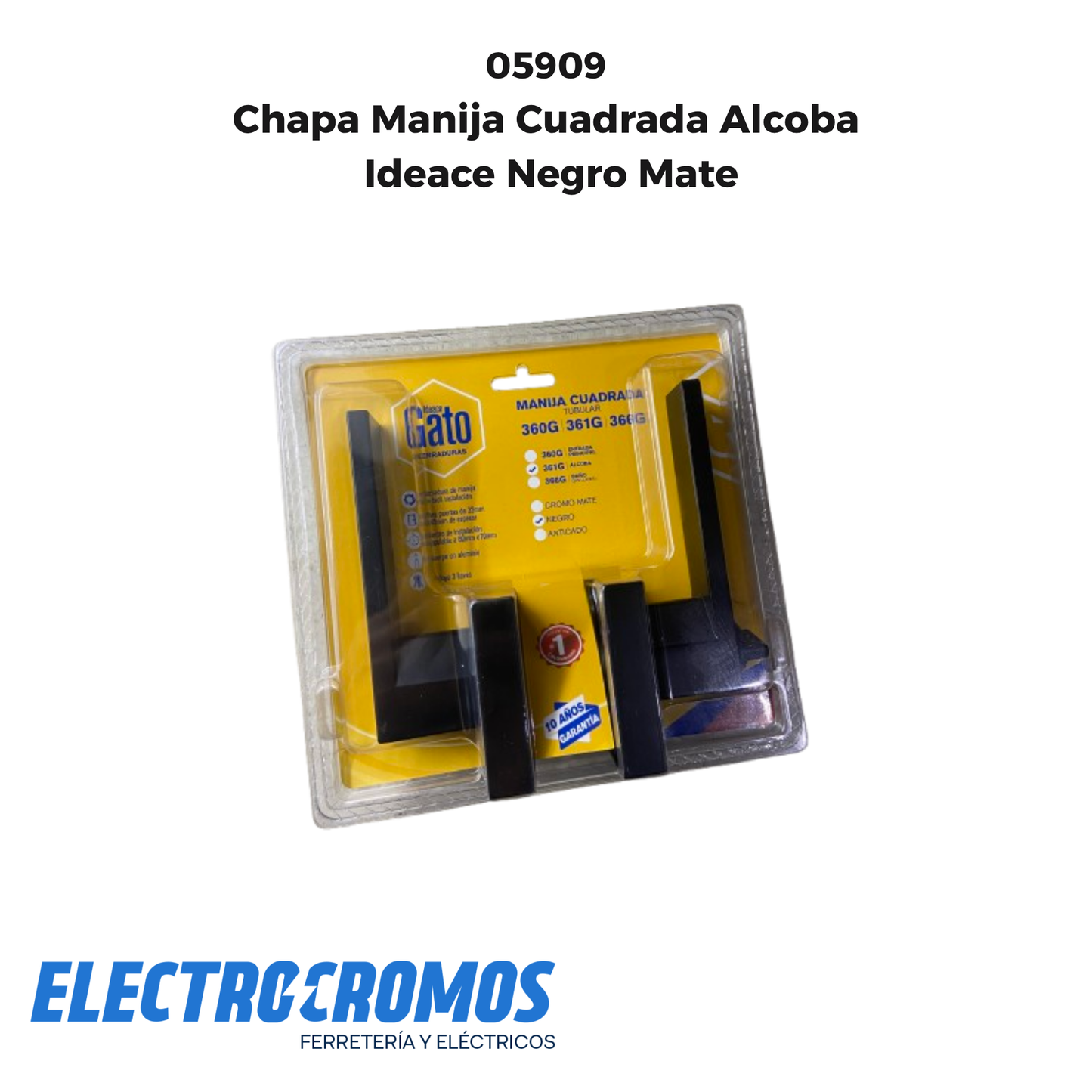 Chapa Manija Cuadrada Alcoba Ideace Negro Mate