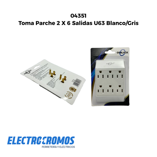 Toma Parche 2 X 6 Salidas U63 Blanco/Gris