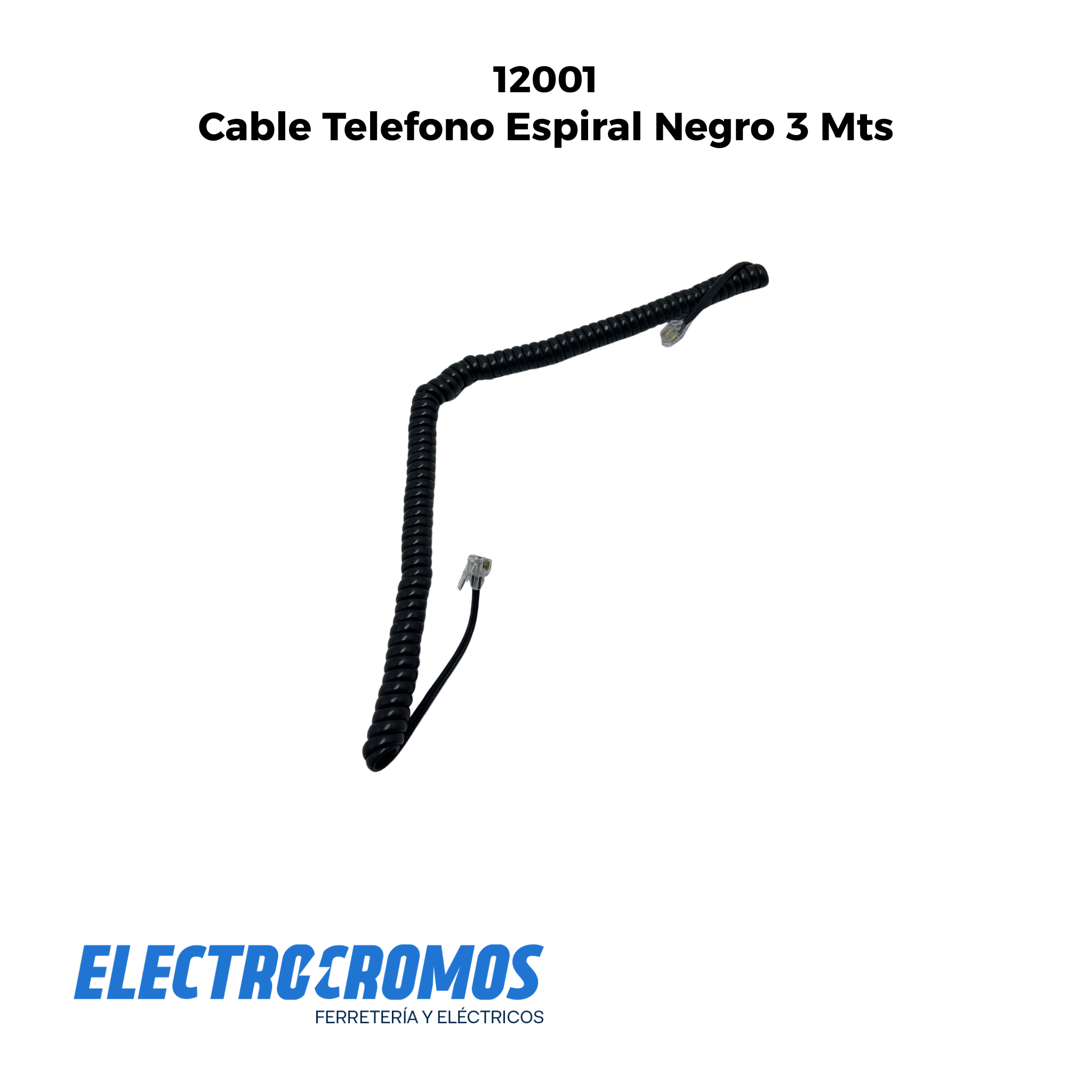 CABLE TELEFONICO EN ESPIRAL 3 METROS NEGRO YANPO JVBES3M
