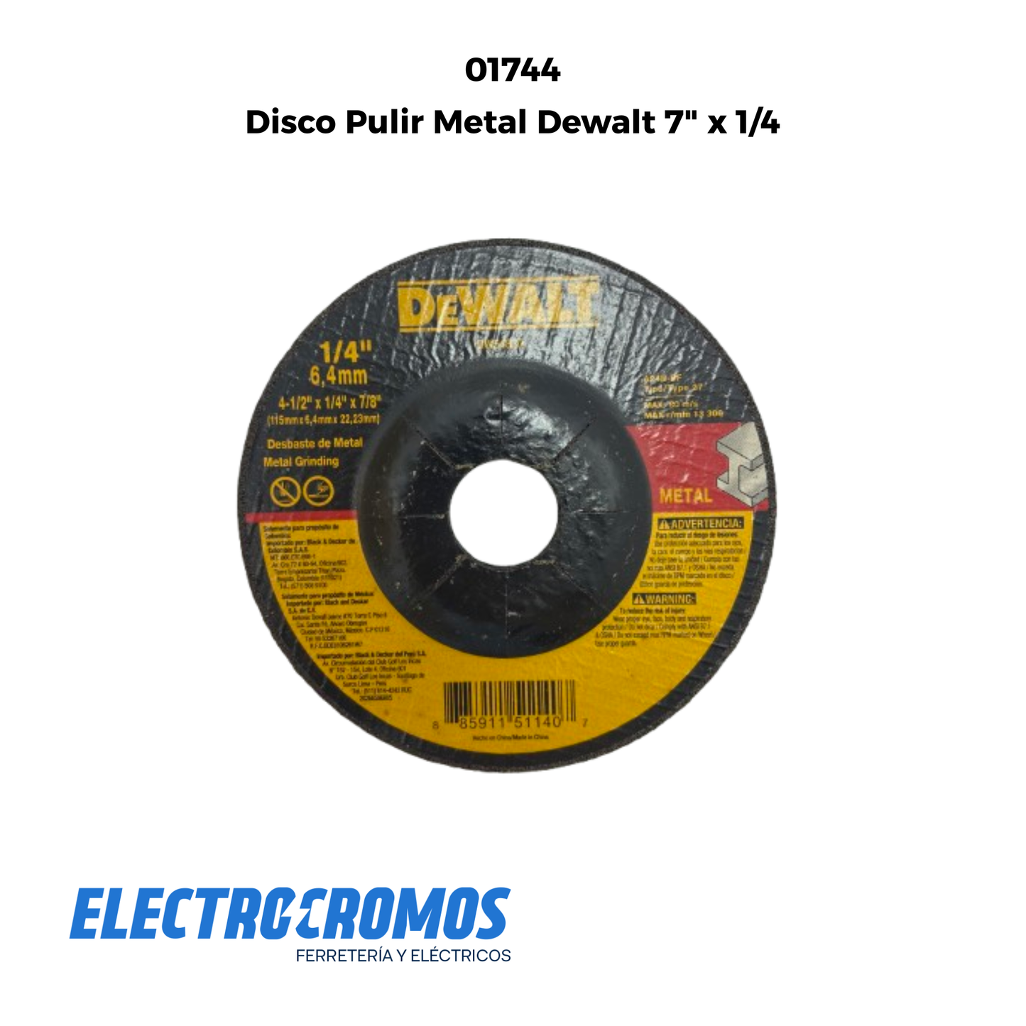 Disco Pulir Metal Dewalt 7" x 1/4