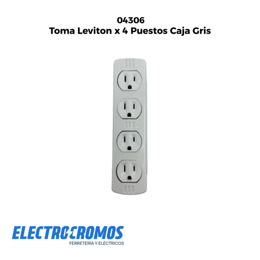 Toma Leviton x 4 Puestos Caja Gris