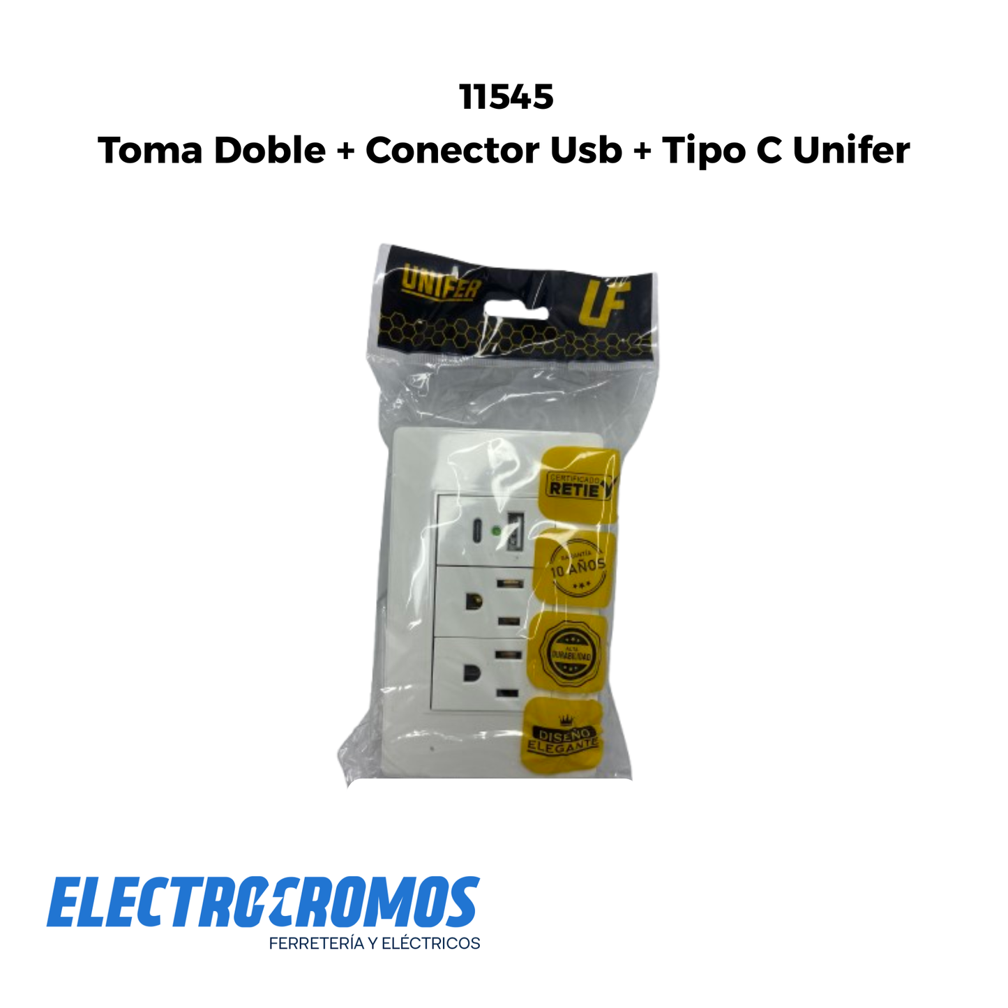 Toma Doble + Conector Usb + Tipo C Unifer