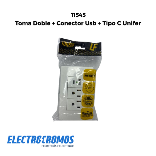 Toma Doble + Conector Usb + Tipo C Unifer