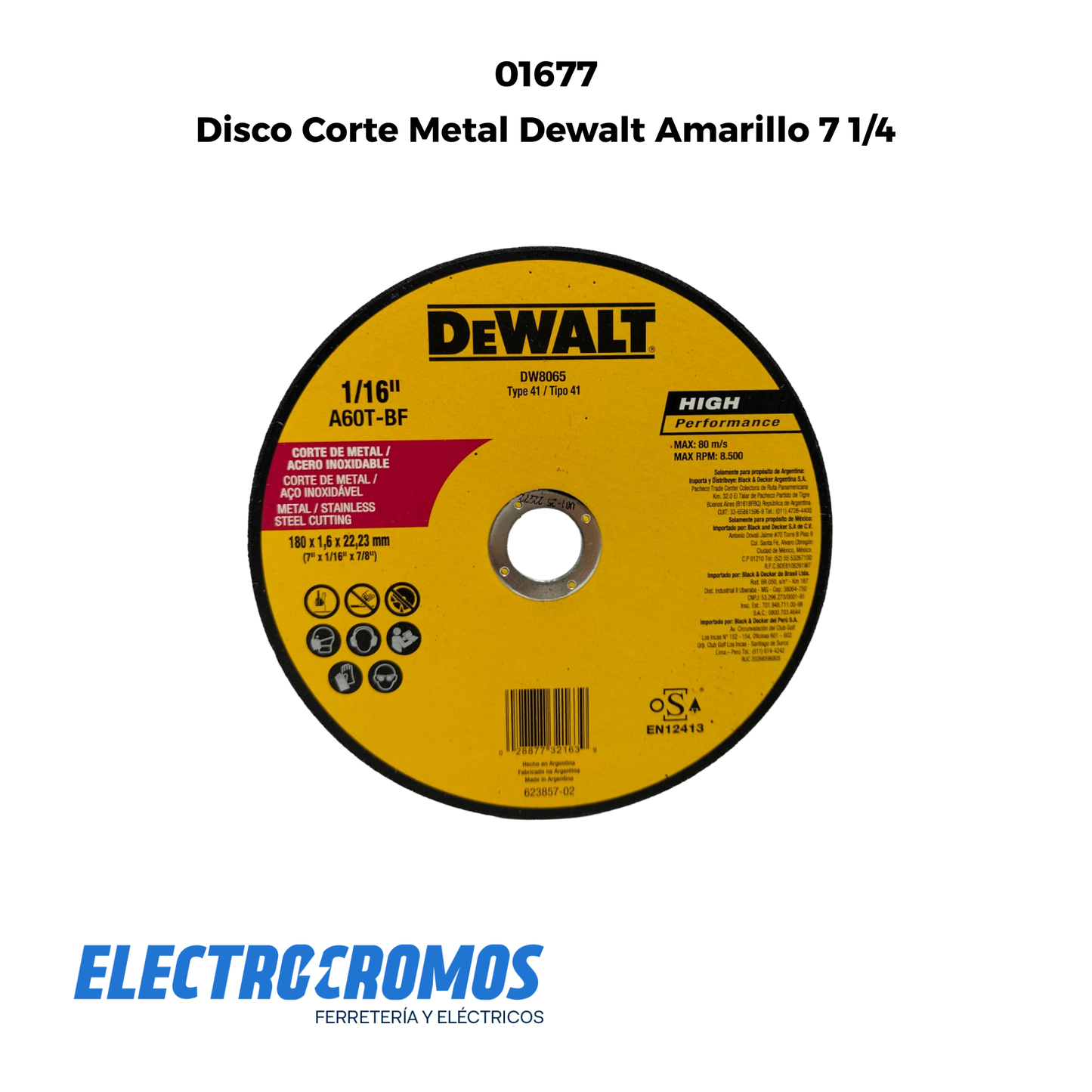 Disco Corte Metal Dewalt Amarillo 7 1/4