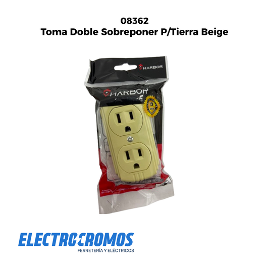 Toma Doble Sobreponer P/Tierra Beige Vhabor/Uduke U07