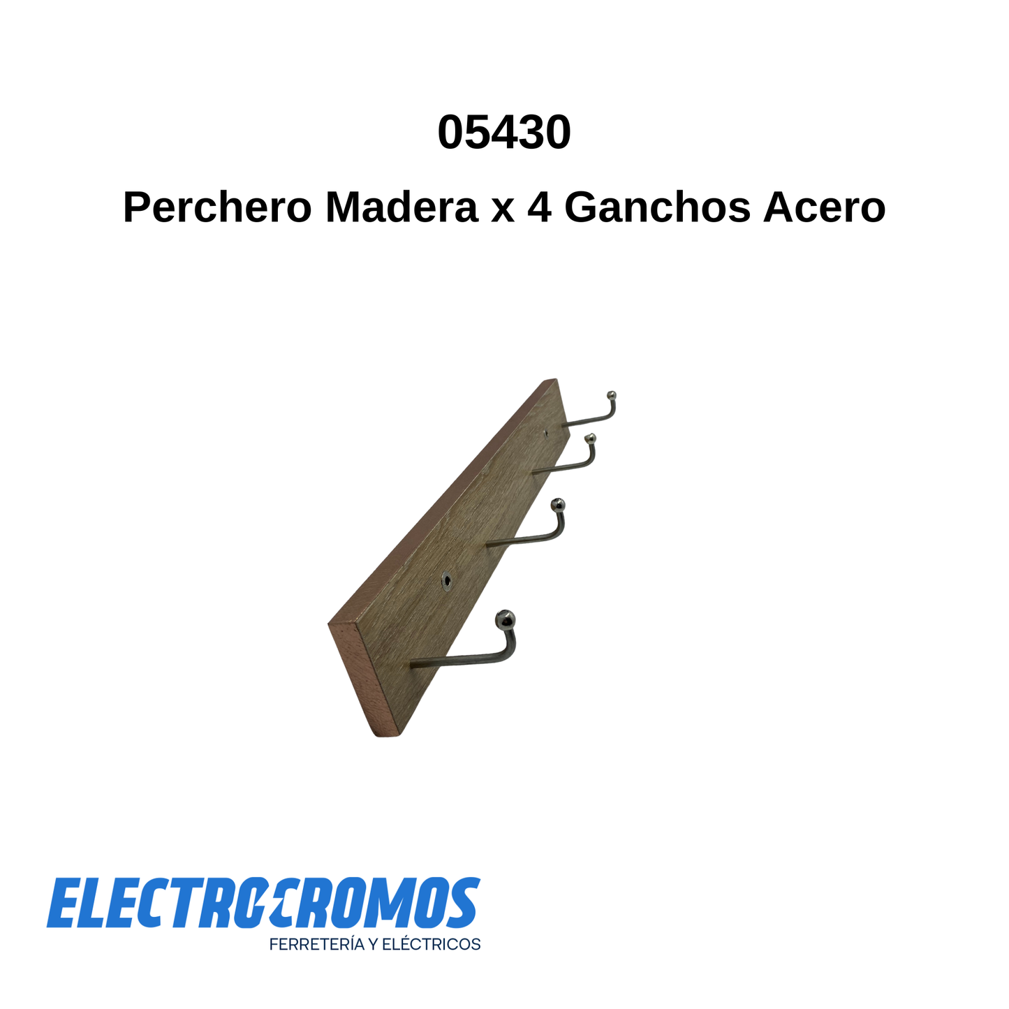 Perchero Madera x 4 Ganchos Acero