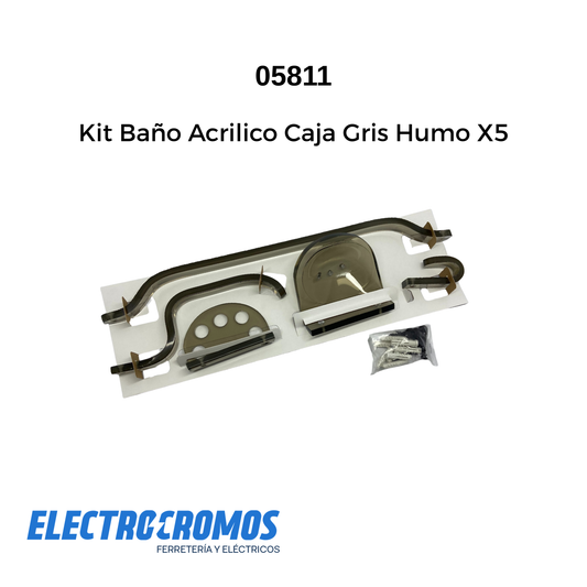 Kit Para Baño Acrilico Caja Gris Humo X5