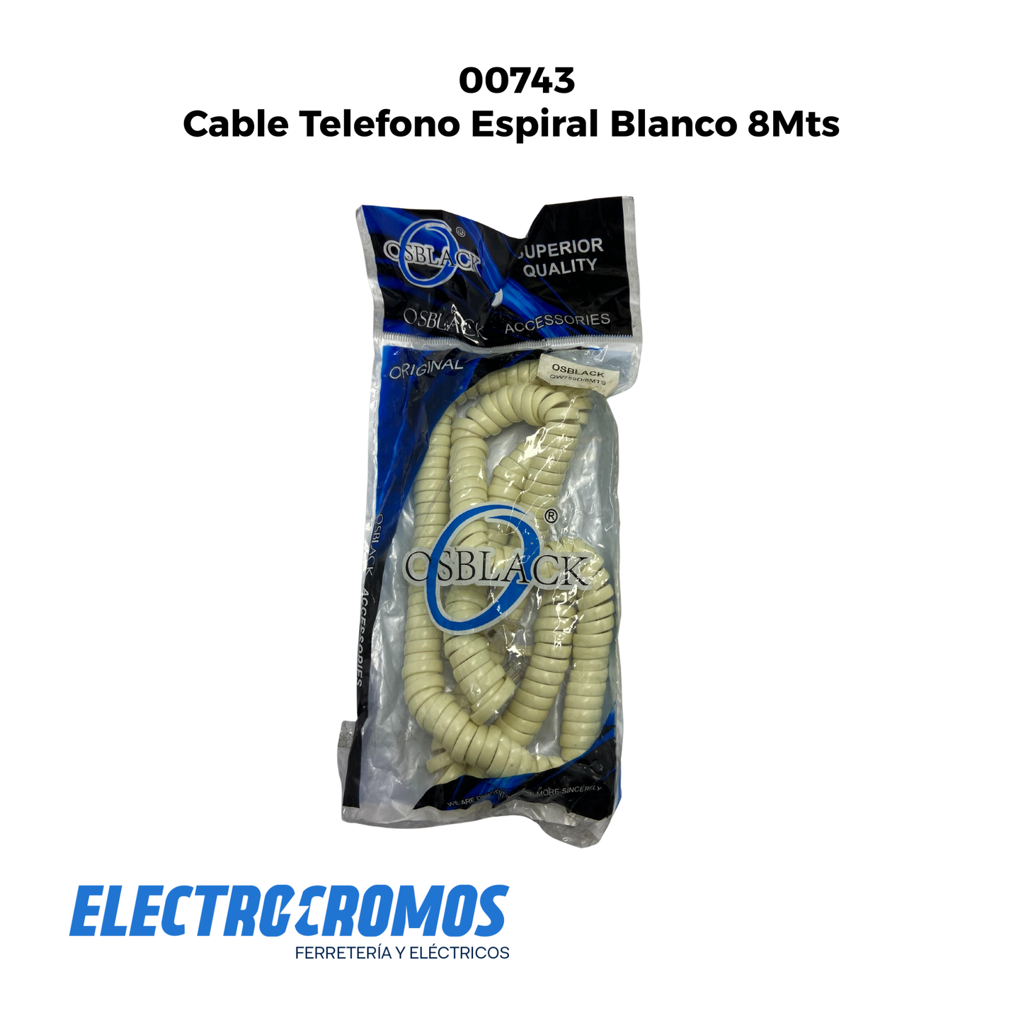 Cable Telefono Espiral Blanco 8Mts