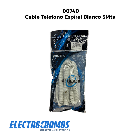 Cable Telefono Espiral Blanco 5Mts