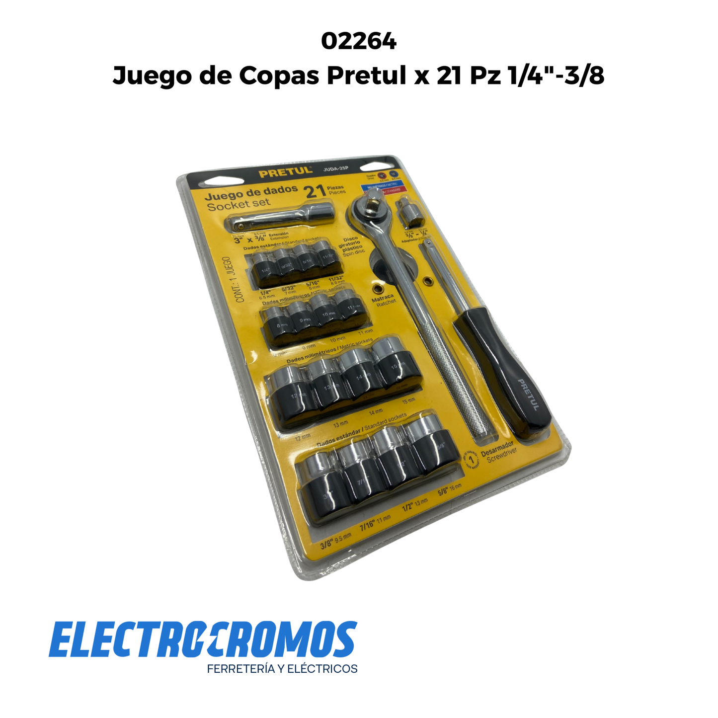 Juego de Copas Pretul x 21 Pz 1/4"-3/8