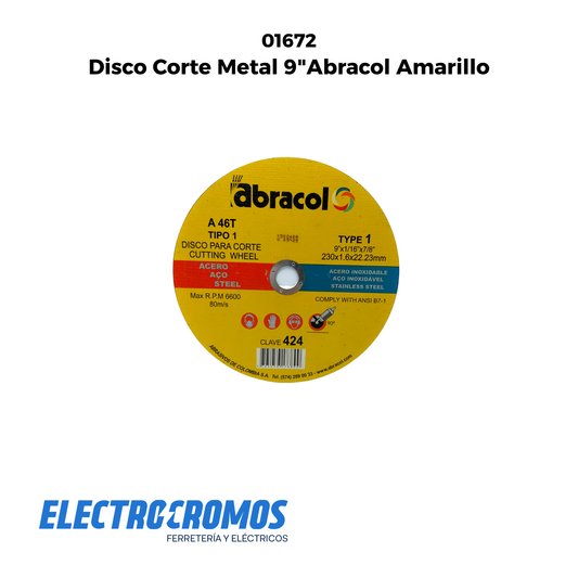 Disco Corte Metal 9"Abracol Amarillo