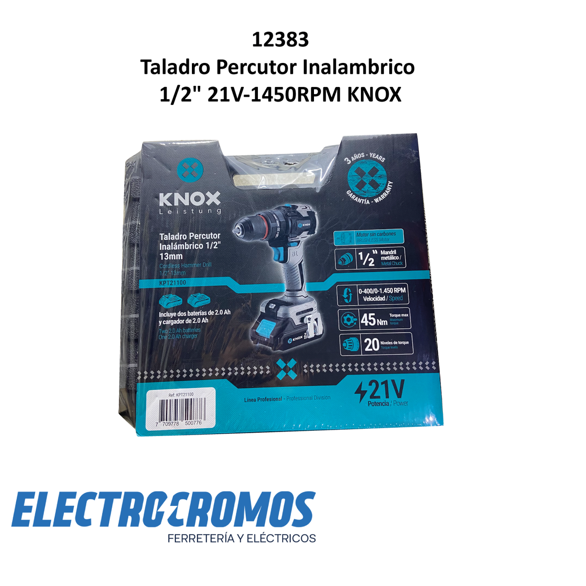 Taladro Percutor Inalambrico 1/2" 21V-1450RPM KNOX